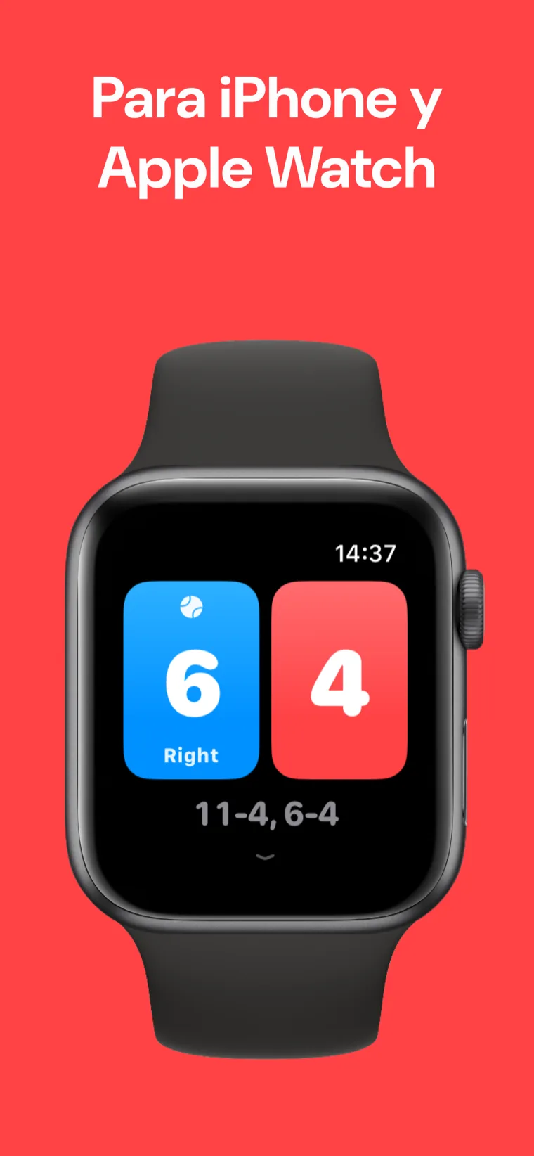 Para iPhone y Apple Watch — Squash Marcador en iPhone y Apple Watch llevando la puntuación lado a lado