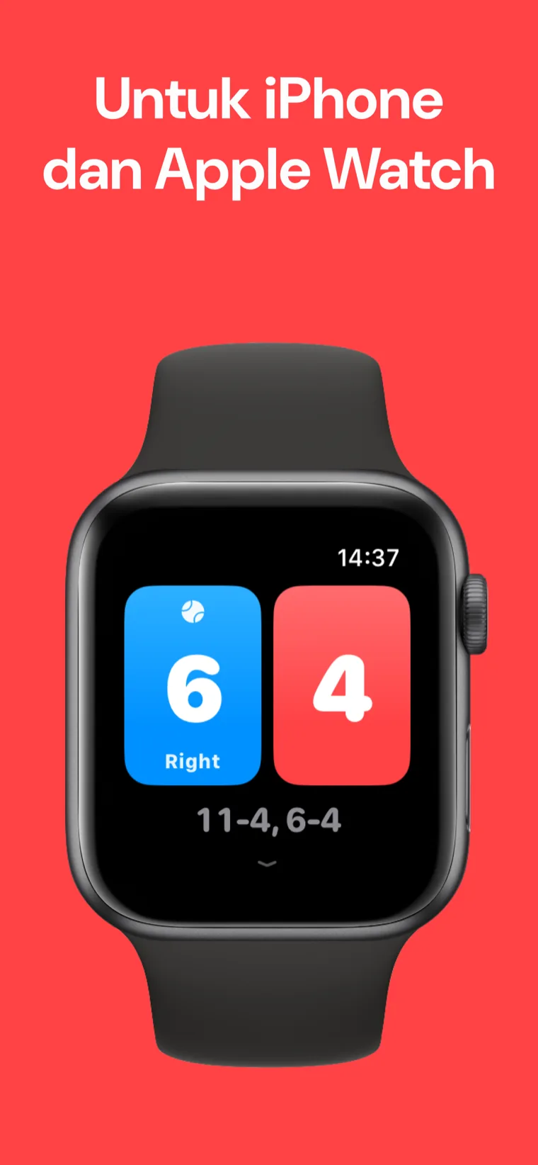 Untuk iPhone dan Apple Watch — Squash Skor pada iPhone dan Apple Watch menyimpan skor bersebelahan